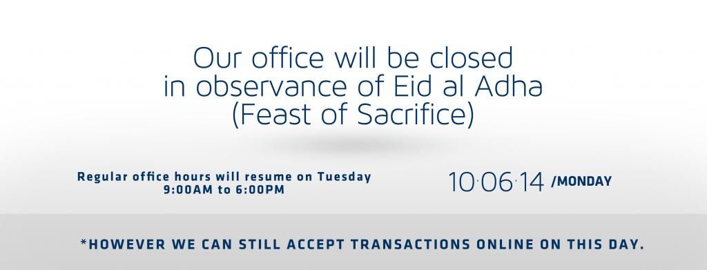 Our office will be closed in observance of Eid al Adha 